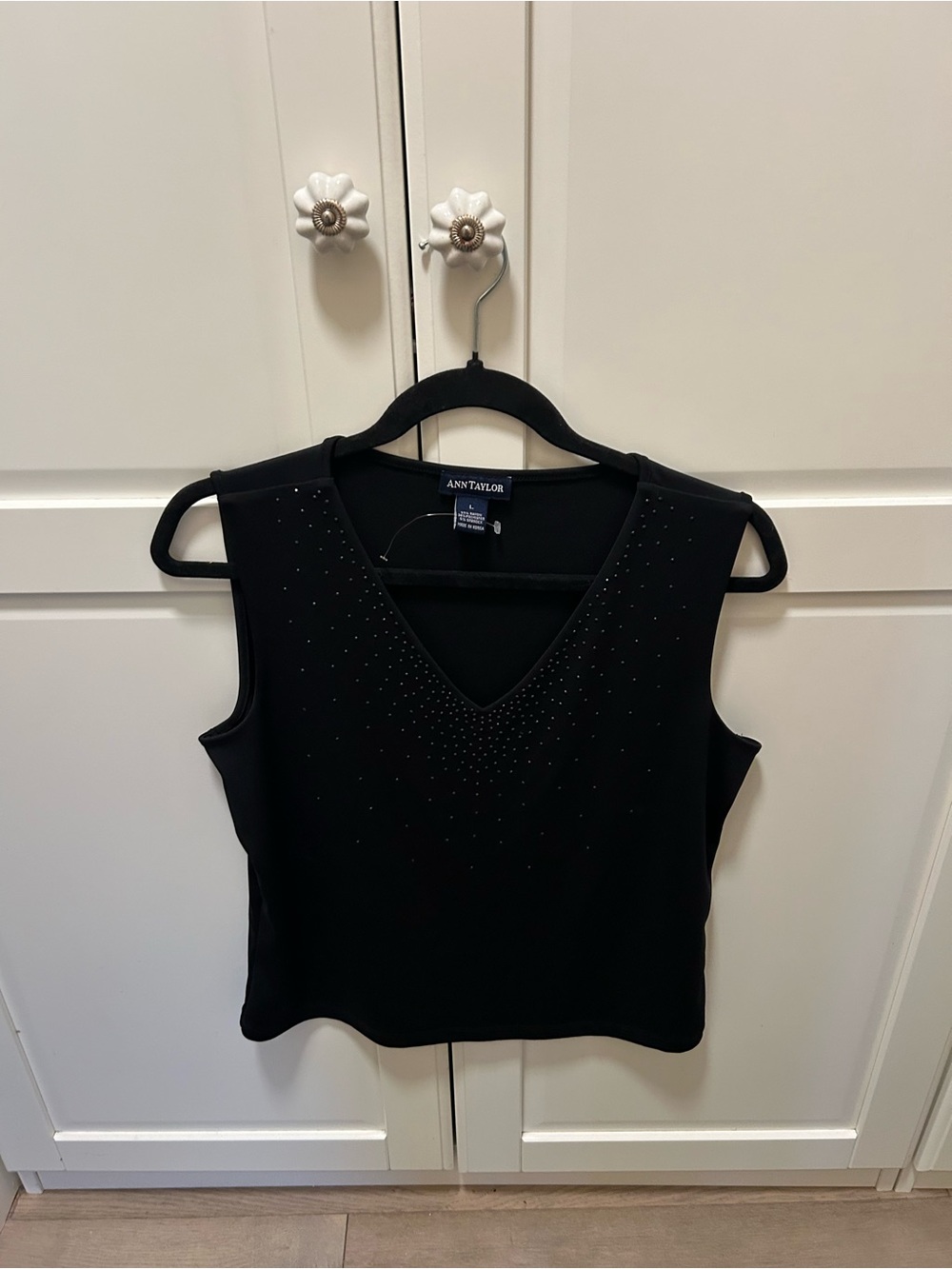 Ann Taylor Black V-Neck Sleeveless Top with Stud Detail